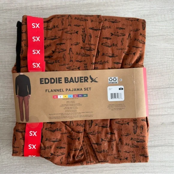 Eddie Bauer Men's 2-Piece Fish Printed Flannel Pajama Set Size XS - Picture 7 of 10